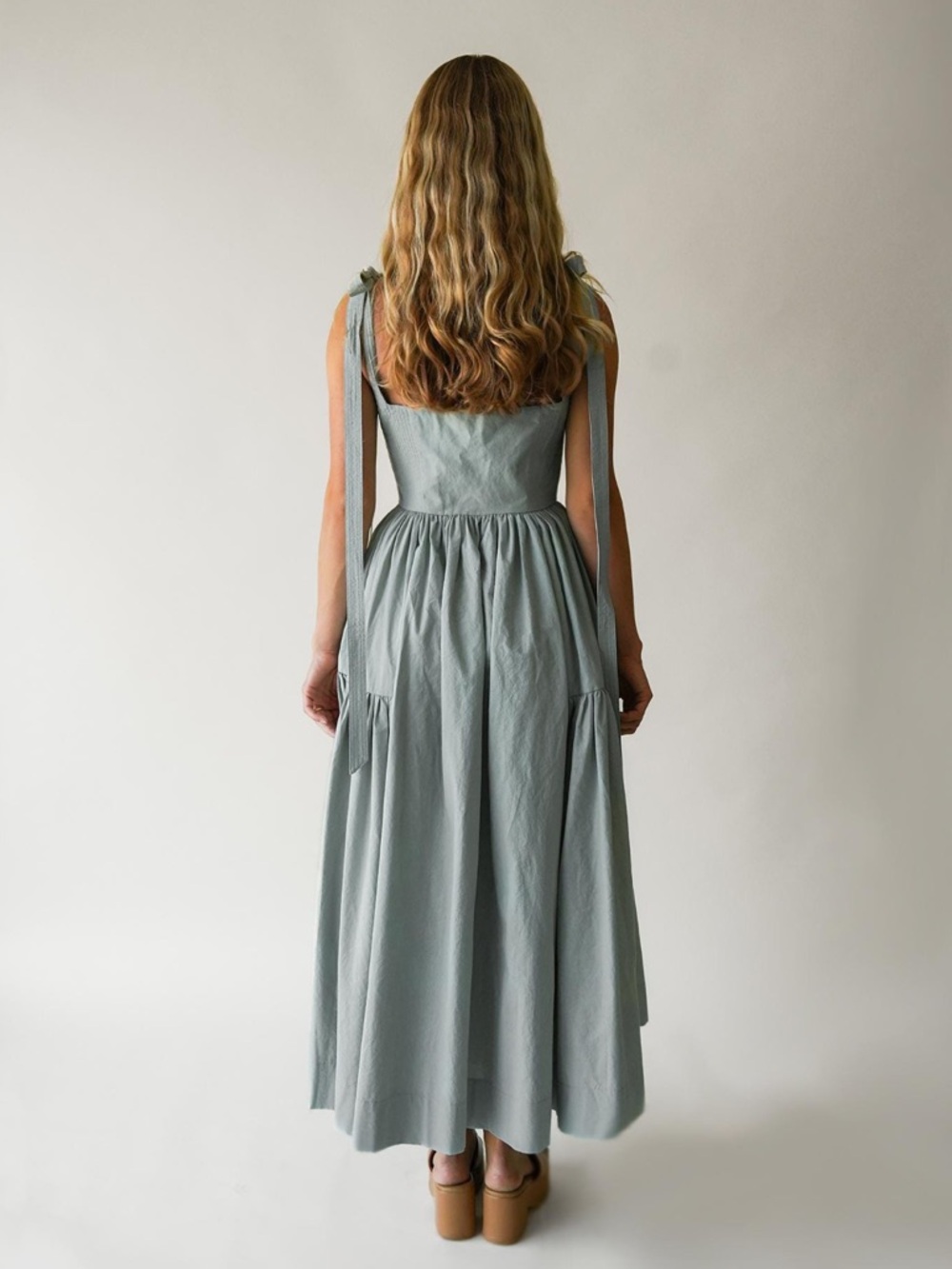 The Cozette Dress - Square-Neck Maxi Dress with Tie Straps in lightest blue. - Picture 10 of 14